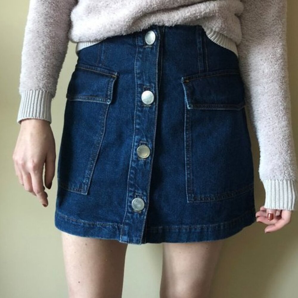Topshop Moto Denim Button Through Skirt